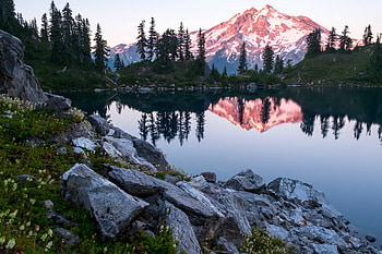 Lake Byrne, Washington, reflection, nature, mountains, forest, lake, usa HD wallpaper