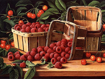fruit of the land, table, cherries, fruit, baskets, raspberries HD wallpaper