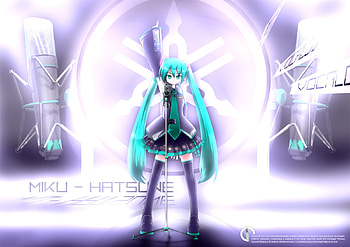 Hatsune Miku, glow, awesome, uniform, artistic, nice, digital, cg, hatsune, aqua eyes, white, art, twintail, stage, girl, headset, singer, aqua, anime girl, tv, anime, pretty, virtual, black, song, heads, cute, vocaloid, beauty, miku, music, vocaloids, thighhighs, program, skirt, beautiful, diva, tie, pink, aqua hair, lights, cool, idol, micro HD wallpaper