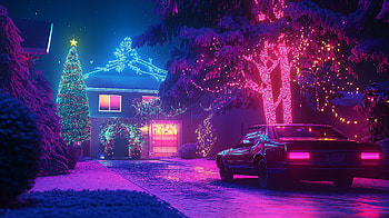 Christmas Retrowave: A Stunning Ultra, christmas retrowave, christmas lights, winter scene, retro car HD wallpaper