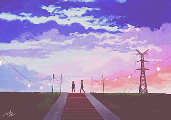 Artwork, sunset, walk, way to home HD wallpaper