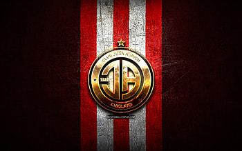 Juan Aurich FC, golden logo, Liga 1 Apertura, red metal background, football, peruvian football club, Club Juan Aurich logo, soccer, Club Juan Aurich HD wallpaper