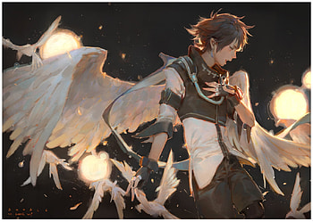 Angel, cushart, man, krenz, wings, fantasy HD wallpaper