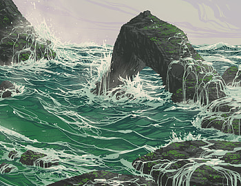 Art, Sea, Waves, Rock, Vector HD wallpaper