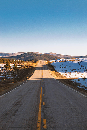 Nature, Snow, Road, Asphalt, Hills HD phone wallpaper