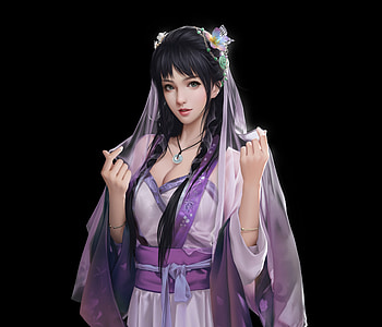 Fantasy girl, purple, girl, fantasy, cai dongyan, black HD wallpaper