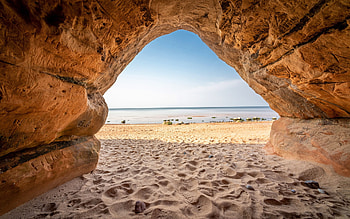Cave by Sea, sea, Latvia, cave, beach HD wallpaper