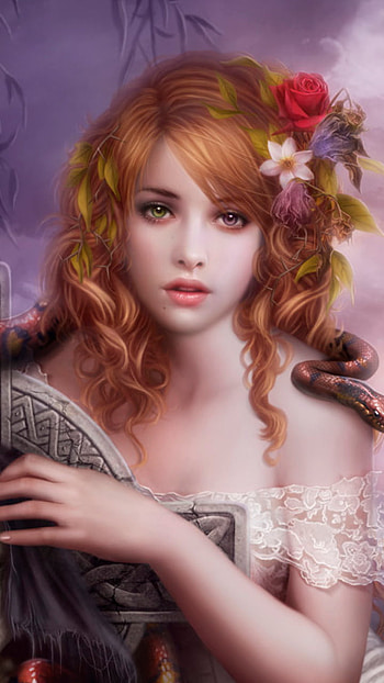 Gothic Fantasy Girl, heterochromia, flower, skeleton, fantasy, woman HD phone wallpaper