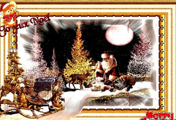 Xmas Frame, sledge, deer, santa, christmas tree HD wallpaper