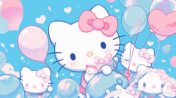 Aesthetic Hello Kitty with Playful Balloons, Anime, Hello Kitty, aesthetic anime HD wallpaper