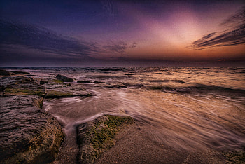 Coast, sea waves, sunset, sky, nature HD wallpaper