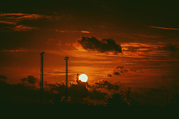 Sunset, Sky, Clouds, Moon, Dark HD wallpaper