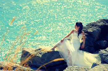 Model, sea, lady, beauty HD wallpaper