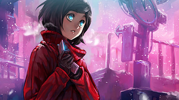 Winter call, winter, blue, short, eyes, girl, hair, call HD wallpaper