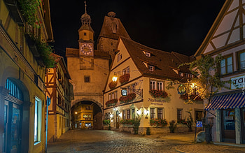 Rothenburg ob der Tauber, Germany, night, gate, town, Rothenburg, Germany, houses HD wallpaper
