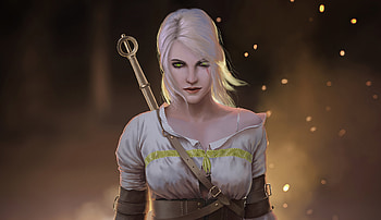 Beautiful Ciri, green eyes, game, art HD wallpaper