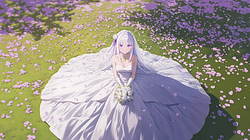 Zero Kara Hajimeru Isekai Seikatsu, re-zero-starting-life-in-another-world, anime-girl, anime, bride, white-dress, artist, artwork, digital-art HD wallpaper