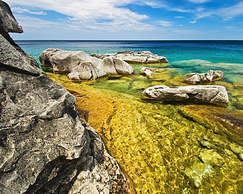 Georgian Bay Ontario Canada, day, clouds, shallow, sky, water, ocean, rock HD wallpaper