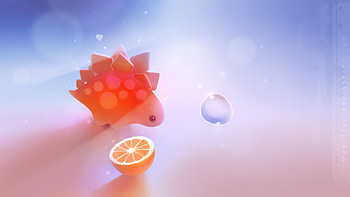 Orange dinosaur, dinisaur, art, fantasy, apofiss, fruit, bubble, orange, dino, cute HD wallpaper