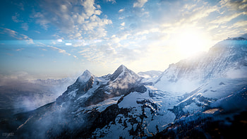 Nature, Sky, Mountains, View From Above, Vertex, Tops, Snow Covered, Snowbound, Sunlight HD wallpaper