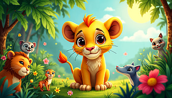 **Joyful Lion: A Ultra Adventure**, lion, cartoon, lion cub, jungle HD wallpaper
