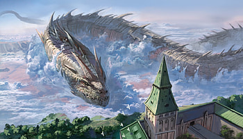 Dragon, fantasy, art, miso katsu, luminos, castle HD wallpaper