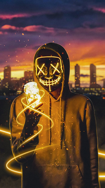 Gold Lights, Yellow light in the sky, Mask style, Striking colors HD phone wallpaper