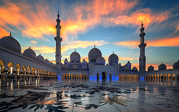 Sheikh Zayed Grand Mosque, Abu Dhabi, largest mosque, United Arab Emirates, evening, sunset HD wallpaper