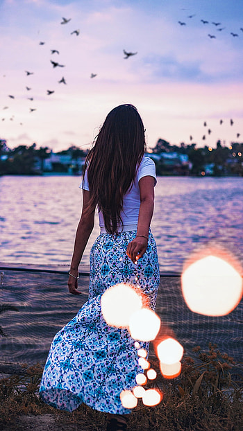 woman, rear HD phone wallpaper