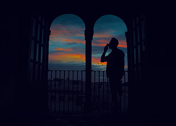 Twilight, Dark, Silhouette, Dusk, Man, Arch HD wallpaper
