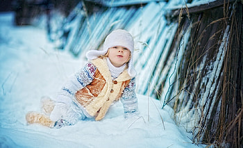Angel of winter, winter, white, childhood, cute, baby, little angel, lovely child, love, snow, cold days, sweetness, adorable, child, hat HD wallpaper