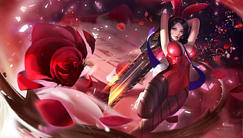Fantasy girl, sword, girl, bunny, yue yue, rose, pink, fantasy, petals, flower, red, game, ears, luminos HD wallpaper