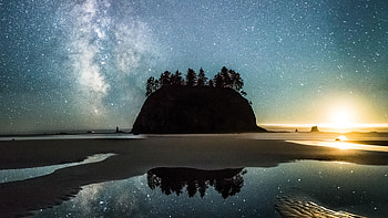 Moonset Milky Way Over Second Beach, milky-way, beach, nature HD wallpaper