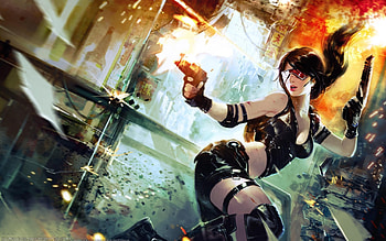 Artwork Cyberpunk Girls With Glasses Guns Weapons Women ... HD wallpaper