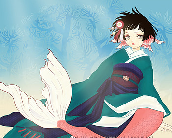 Portrait of a Mermaid, artwork, girl, mermaid, oriental HD wallpaper