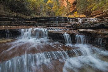 Cascades in Zion National Park, river, creek, leaves, autumn, water HD wallpaper