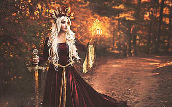 Magical girl, digital, sword, art, forest, woman HD wallpaper