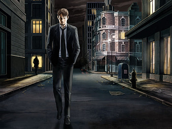 Anime man, street, people, anime, man HD wallpaper