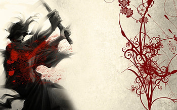 >Samurai, white, black, sword, painting, samurai, japan, red HD wallpaper