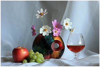 still life 1, art , still life, vine, fruit, nature, flowers HD wallpaper