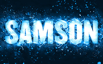 Happy Birtay Samson, , blue neon lights, Samson name, creative, Samson Happy Birtay, Samson Birtay, popular american male names, with Samson name, Samson HD wallpaper