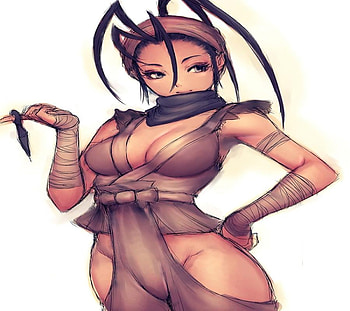 Ibuki, headband, kunai, white background, long hair, bandages, lone, shinobi, street fighter, game, female, blue eyes, girl, black hair, anime, video game, video games, kunoichi HD wallpaper