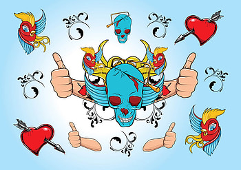 COOL SKULL ILLUSTRATION, blue, hearts, skull, cool HD wallpaper
