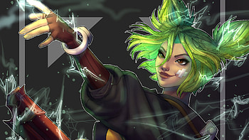 Green Hair Zeri Art League Of Legends HD wallpaper