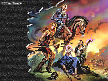 warriors, horse, womam, swords, man, monsters, skull, magican HD wallpaper