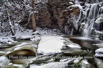 Treasures of the Snow, frozen water, snow, bible verse, trees, rocks HD wallpaper