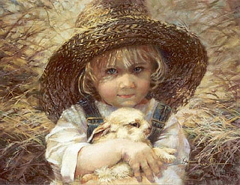 Cute girl painting, bunny, painting, art, girl, people, hat, woman HD wallpaper