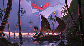 Sailing Through Purple Skies, artist, artwork, art, digital-art, parrot, sky, sea, mountains, artstation HD wallpaper
