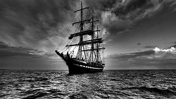 Preview ship, sea, sail, storm, black white HD wallpaper