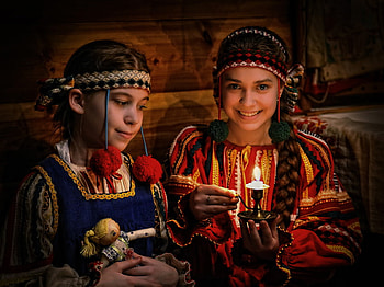 Evening in the Attic.., smile, plaited, dress, candle, attic, light, girls, hair, lovely HD wallpaper